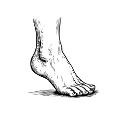 Elegant rendition of a human foot depicted through meticulous linework and detailed crosshatching