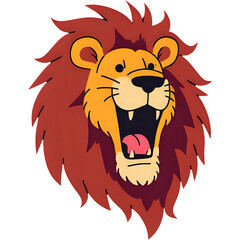 Lion face with open mouth expression, showing sharp white teeth, red tongue, and aggressive/screaming expression.