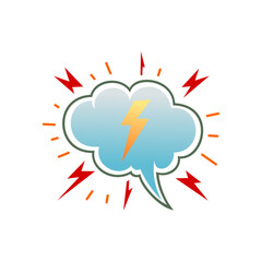 Lightning bolt in speech bubble on a cloud, thunderstorm icon.