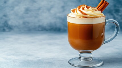 Delicious Coffee Drink with Cream Swirl and Cinnamon Stick Decoration