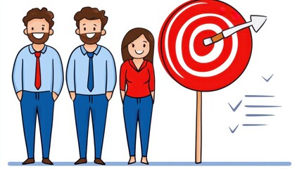 Business Team Aiming for Success with Target and Arrow Illustration