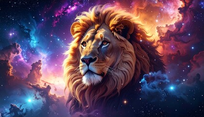 Fototapeta premium Lion in a cosmic nebula