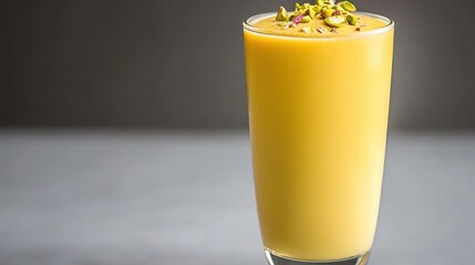 Refreshing Mango Smoothie with Nut Topping in Tall Glass