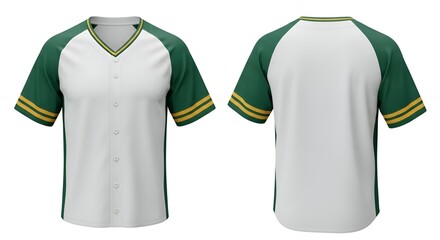Green & White Baseball Jersey, Front & Back View Mockup