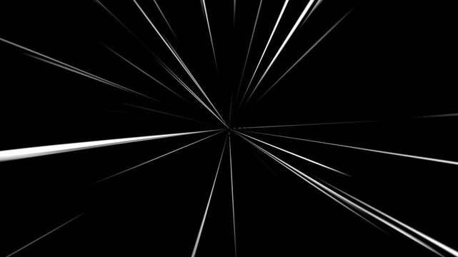 Radial speed line animation. Manga zoom style on black screen. Horizontal light trails and fast comic speed. Seamless loop for anime transitions, overlays, energetic scene backgrounds. 4k animation