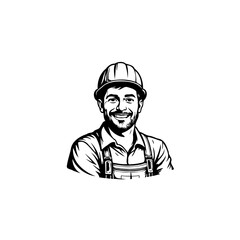 Friendly construction worker portrait with hard hat offers welcoming smile and engaging demeanor