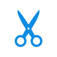 Clean Blue Scissors Icon on White Background, Minimalist Design
