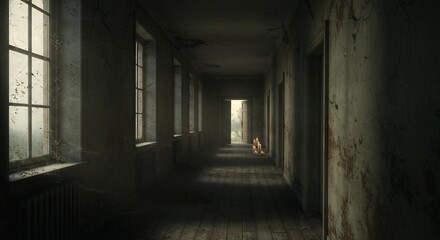 Creepy Hallway with Candles at the End of a Corridor