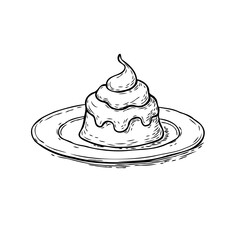 Hand drawn sketch of a pastry dessert on plate illustrating culinary delight for cookbooks and cafes