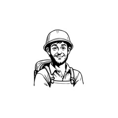 Obraz premium Happy construction worker portrait showcasing safety gear and a welcoming smile on a bright white