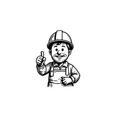 Illustration of a cheerful construction worker with a thumbs up symbolizing approval and positive