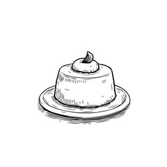 Illustration of a single-serving dessert with creamy topping evoking a handmade food sketch