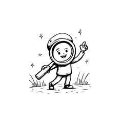 Illustration of joyful kid using magnifying glass for exploring the world and finding new