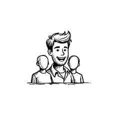 Illustration portraying a confident leader guiding his team with a supportive presence and