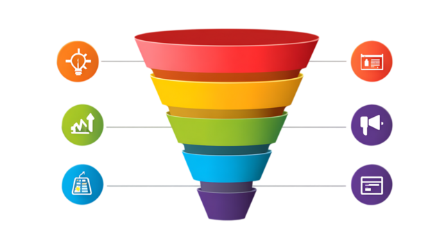 Digital marketing funnel infographic isolated on white background