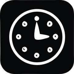 Simple hand-drawn clock icon showing approximate time on a dark square background ready for design projects