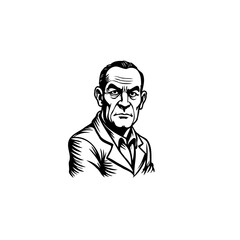 Intense gaze of a mature man in a suit artwork displaying classic monochrome illustration with