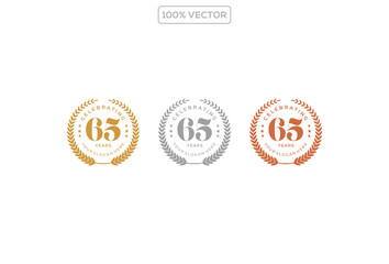 65 anniversary logo luxury circle emblem badge vector design isolated in gold silver brown colors illustration