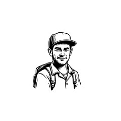 Monochromatic adventure portrait of a young man with a backpack conveying modern exploration and