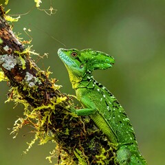 Fototapeta premium Lizard on a mossy branch