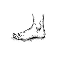 Monochrome depiction of human foot anatomy displaying detailed line work showcasing form and