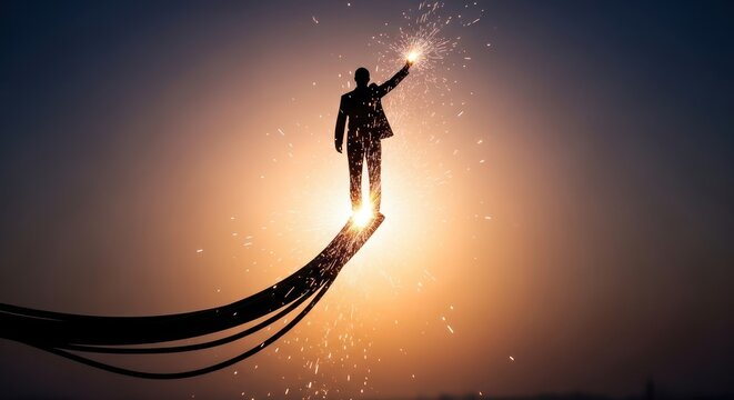 Reaching for brilliance a silhouette symbolizing aspirations and visionary leadership