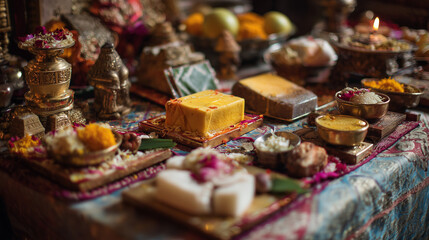 Puja Ritual with Various Offerings