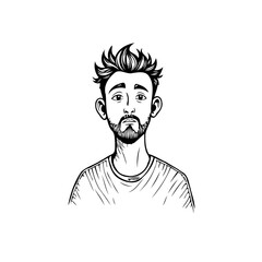 Monochrome sketch depicting a young man with textured hair and a thoughtful expression reflecting