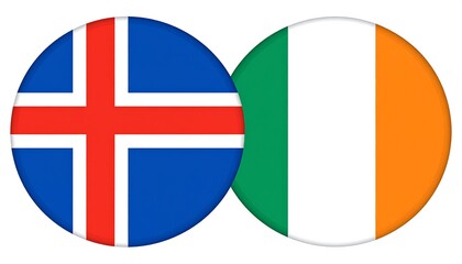 Obraz premium Two circular national flags, Iceland and Ireland, are displayed side-by-side on a plain white background.