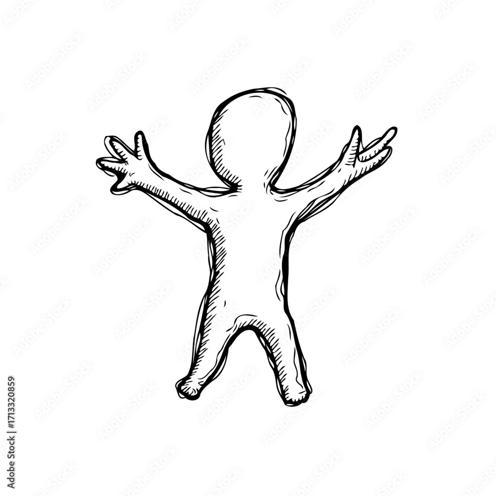 Poster simple drawing of abstract character with outstretched arms symbolizing welcome and joy with