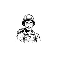 Smiling young construction worker with helmet and overalls, conveying a positive and optimistic