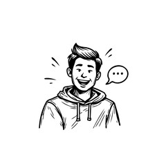 Smiling young man in hoodie illustration radiates cheerful thoughts and positive energy creating