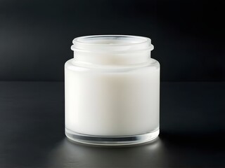 Elegant frosted glass jar filled with creamy white lotion for beauty or wellness product packaging mockup