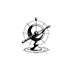 Stylized drawing of a navigational instrument standing tall representing an exploratory journey