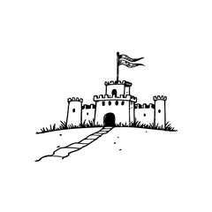 Obraz premium Stylized fortress illustration evoking medieval times a solitary structure of strength and history