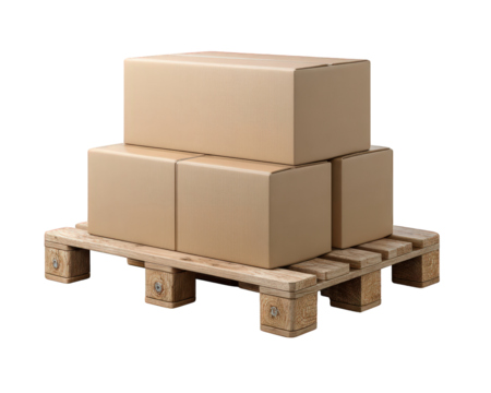 Cardboard box and package on wooden pallet for shipping and logistics. warehouse stack ready for delivery, cargo transport, and efficient industrial distribution