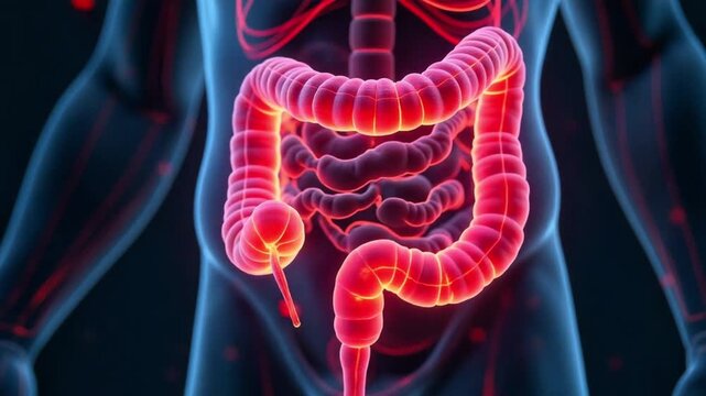 Visual representation of the human digestive system focusing on the colon anatomy and health