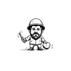 Whimsical cartoon builder character holding an apple illustration ready for a healthy work break