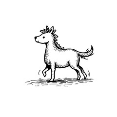 Whimsical equine illustration a hand drawn pony trots forward with spirited energy and charming