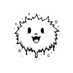 Whimsical fluffy character illustration with a joyful expression and drippy graphic elements