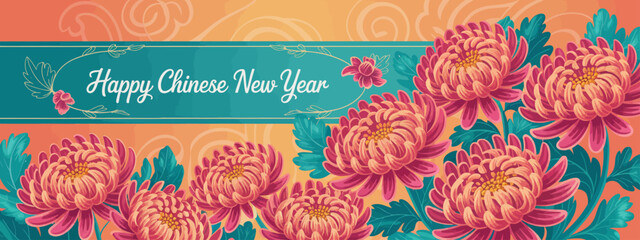An elegant floral design featuring stunning chrysanthemums, embodying joy and celebration for the Chinese New Year, capturing the essence of tradition and beauty.
