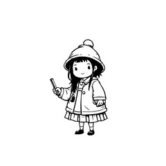 Whimsical little girl illustration, showcasing innocence and winter attire in a charming