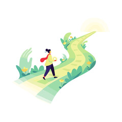 Person walking on winding path towards light