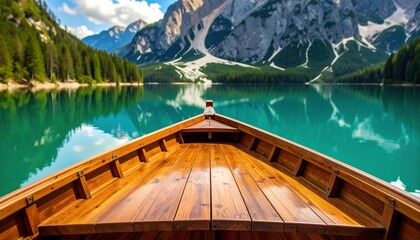 Obraz premium Serene Mountain Lake Boat View.