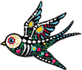 Fototapeta premium Vibrant Dia de los Muertos bird design with colorful floral patterns for joyful celebrations