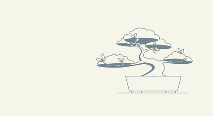 Fototapeta premium Minimalist Bonsai Tree Illustration for Zen Gardens and Interior Design Concepts in Print and Digital Media Projects.
