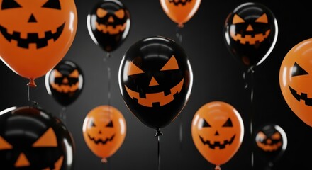 Festive halloween concept featuring playful jack-o'-lantern balloons against a dark backdrop