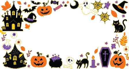 Spooky Halloween background with pumpkins, bats, and haunted house for festive designs
