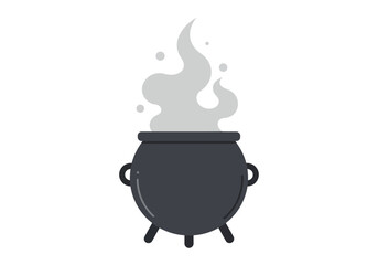 A black cauldron with steam and bubbles on a white background