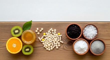 Healthy Lifestyle - Vitamins Minerals Fruits Honey.